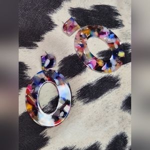 Large Multicolored Oval Fashion Earrings